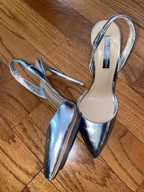 BCBGMaxAzria Silver Pointed-Toe Slingback Stilettos